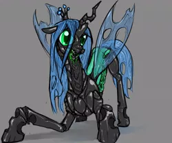 Size: 900x750 | Tagged: artist:ara, changeling, changeling queen, derpibooru import, female, gray background, quadrupedal, queen chrysalis, safe, scary, simple background, solo, source needed