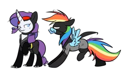 Size: 1600x967 | Tagged: artist:selective-yellow, batman, catwoman, derpibooru import, diamond, female, lesbian, rainbow dash, raridash, rarity, safe, shipping, teasing