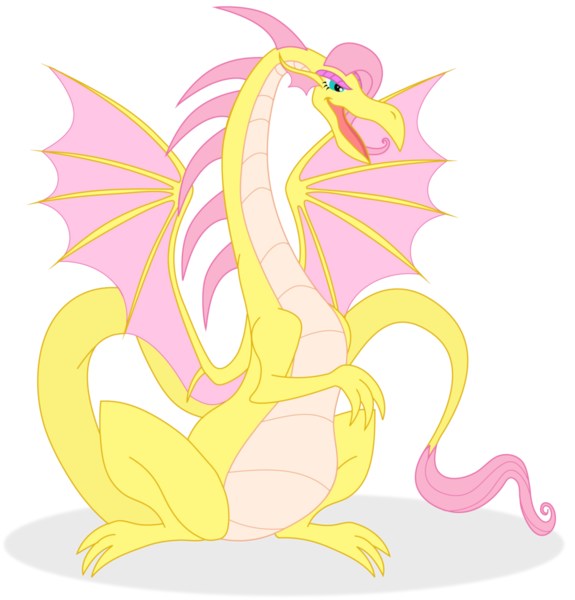 Size: 1024x1069 | Tagged: artist:elsdrake, derpibooru import, dragon, dragoness, dragonified, female, flutterdragon, fluttershy, safe, simple background, solo, species swap, transparent background, vector