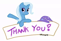 Size: 838x568 | Tagged: safe, artist:theparagon, derpibooru import, trixie, pony, unicorn, female, mare, solo, text, thank you