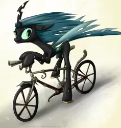 Size: 900x948 | Tagged: safe, artist:rule1of1coldfire, derpibooru import, queen chrysalis, bicycle, solo