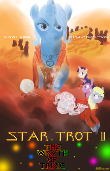 Size: 3300x5100 | Tagged: safe, artist:shiki01, derpibooru import, derpy hooves, pinkie pie, rarity, trixie, twilight sparkle, pegasus, pony, female, mare, parody, star trek, star trek ii: the wrath of khan