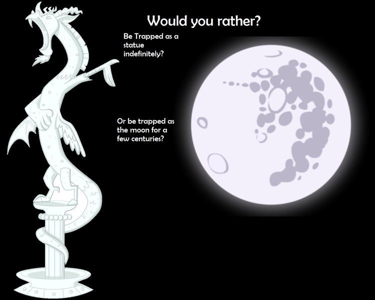 Size: 1624x1300 | Tagged: derpibooru import, discord, mare in the moon, meta, moon, princess luna, safe, text, would you rather