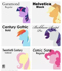 Size: 1500x1710 | Tagged: applejack, artist:kman-studio, bickham script, century gothic, chart, comic sans, derpibooru import, fluttershy, font, garamond, helvetica, mane six, pinkie pie, rainbow dash, rarity, safe, twentieth century, twilight sparkle, typography