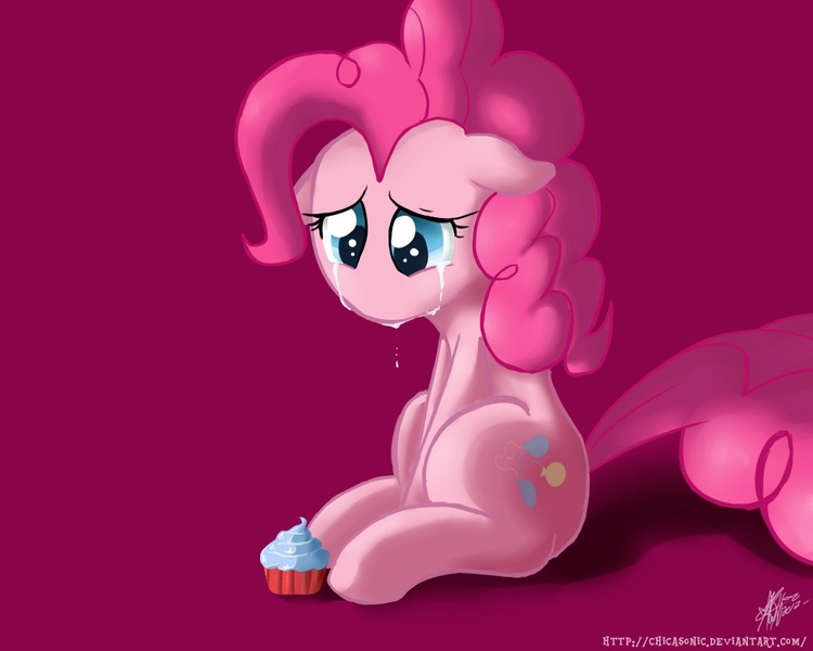 Size: 1000x800 | Tagged: safe, artist:nolycs, derpibooru import, pinkie pie, earth pony, pony, magic duel, crying, cupcake, no mouth, no nose, sad, simple background, solo