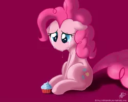 Size: 1000x800 | Tagged: safe, artist:nolycs, derpibooru import, pinkie pie, earth pony, pony, magic duel, crying, cupcake, no mouth, no nose, sad, simple background, solo