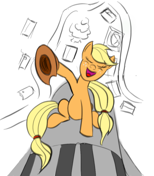 Size: 716x818 | Tagged: safe, artist:rubrony, derpibooru import, applejack, earth pony, pony, crossover, dr. strangelove, freckles, hat, riding a bomb