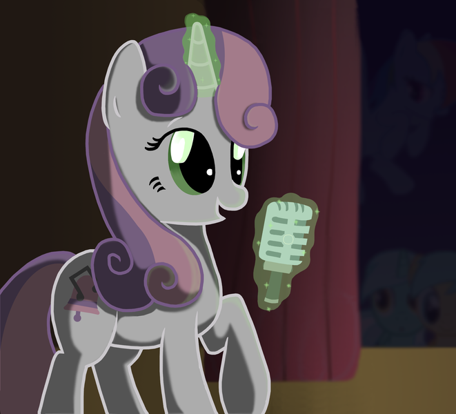 Size: 2116x1920 | Tagged: artist:bristlestream, derpibooru import, lyra heartstrings, magic, microphone, older, safe, singing, sunshower raindrops, sweetie belle