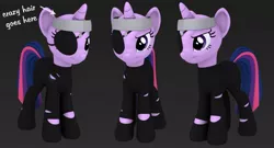 Size: 1232x663 | Tagged: 3d, artist:hashbro, bandana, derpibooru import, eyepatch, future twilight, model, safe, twilight sparkle, wip