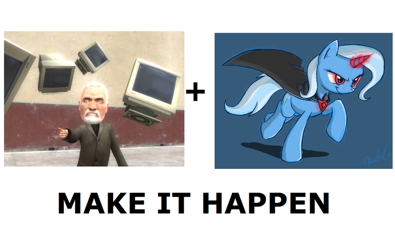 Size: 1176x700 | Tagged: all caps, dr breen, dr hax, exploitable meme, gmod idiot box, hax, magic duel, make it happen, meme, safe, trixie