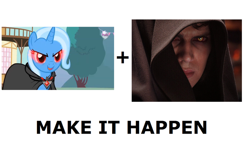 Size: 1337x816 | Tagged: all caps, anakin skywalker, derpibooru import, exploitable meme, magic duel, make it happen, meme, safe, star wars, trixie