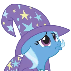 Size: 5000x5000 | Tagged: safe, artist:rainbowderp98, derpibooru import, trixie, pony, unicorn, magic duel, .ai available, .svg available, absurd resolution, cape, clothes, female, floppy ears, frown, hat, looking up, mare, pouting, sad, simple background, solo, transparent background, trixie's cape, trixie's hat, vector