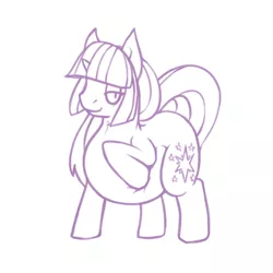 Size: 500x500 | Tagged: safe, artist:emcee-ironchef, derpibooru import, twilight sparkle, belly, fat, monochrome, style emulation, twilard sparkle