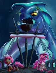 Size: 2000x2600 | Tagged: artist:danosix, boat, dead source, derpibooru import, oc, pinkie pie, pinkie pirate, pirate pinkie pie, safe, sea monster