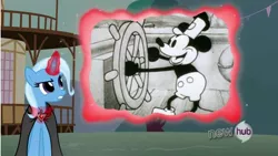 Size: 854x480 | Tagged: derpibooru import, disney, exploitable meme, magic duel, meme, mickey mouse, safe, steamboat willie, trixie, trixivision