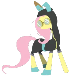 Size: 2600x2800 | Tagged: safe, artist:baxtermega, derpibooru import, fluttershy, pegasus, pony, magic duel, bunny ears, clothes, dangerous mission outfit, female, goggles, hoodie, hooves, lineless, mare, simple background, solo, transparent background, vector, wings