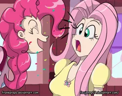 Size: 1023x809 | Tagged: artist:frankaraya, derpibooru import, fluttershy, humanized, pinkie pie, safe