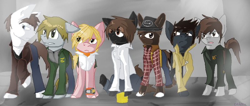 Size: 1173x500 | Tagged: alex shepard, artist:cinderfall129, derpibooru import, harry mason, heather mason, henry townshend, james sunderland, konami, murphy pendleton, ponified, safe, silent hill, travis grady