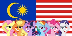 Size: 1264x632 | Tagged: applejack, artist:bluevisionpony, derpibooru import, flag, fluttershy, malaysia, mane six, pinkie pie, rainbow dash, rainbow dash salutes, rarity, safe, salute, twilight sparkle