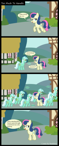 Size: 1024x2535 | Tagged: artist:huskkies, berry punch, berryshine, bon bon, comic, derpibooru import, lyra heartstrings, safe, sweetie drops, too many pinkie pies