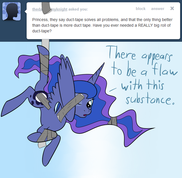 Size: 1280x1254 | Tagged: artist:tootootaloo, ask, ask princess luna, derpibooru import, duct tape, princess luna, safe, tumblr