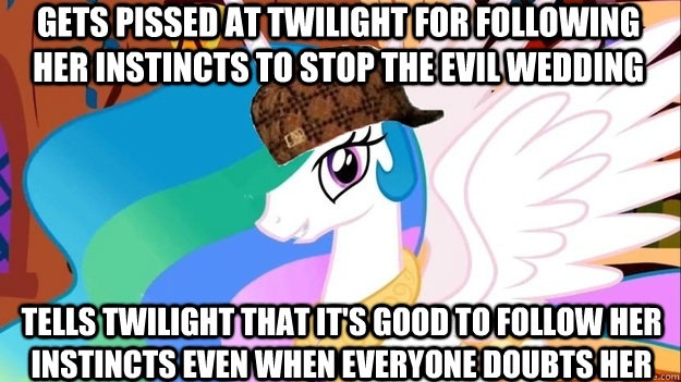 Size: 625x351 | Tagged: a canterlot wedding, broken aesop, derpibooru import, edit, edited screencap, hat, meme, princess celestia, safe, screencap, scumbag celestia, scumbag hat, scumbag steve, the return of harmony, trollestia