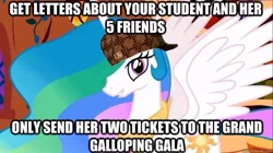 Size: 625x351 | Tagged: derpibooru import, edit, edited screencap, forced meme, hat, meme, princess celestia, safe, screencap, scumbag celestia, scumbag hat, solo, the ticket master