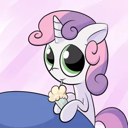 Size: 800x800 | Tagged: safe, artist:sharkwellington, derpibooru import, sweetie belle, pony, unicorn, cute, diasweetes, drink, drinking, female, filly, milkshake, solo, straw