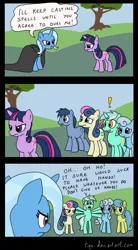 Size: 520x944 | Tagged: artist:tifu, blues, bon bon, bon bon is not amused, comic, derpibooru import, humie, lemon hearts, linky, lyra heartstrings, magic duel, noteworthy, reverse psychology, safe, shoeshine, sweetie drops, trixie, twilight sparkle