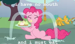 Size: 815x479 | Tagged: crying, derpibooru import, i have no mouth and i must scream, magic duel, no mouth, no nose, ocular gushers, pinkie pie, safe, snails, snips