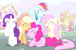 Size: 500x328 | Tagged: animated, applejack, derpibooru import, fluttershy, laughingmares.jpg, magic duel, no mouth, no nose, pinkie pie, rainbow dash, rarity, safe