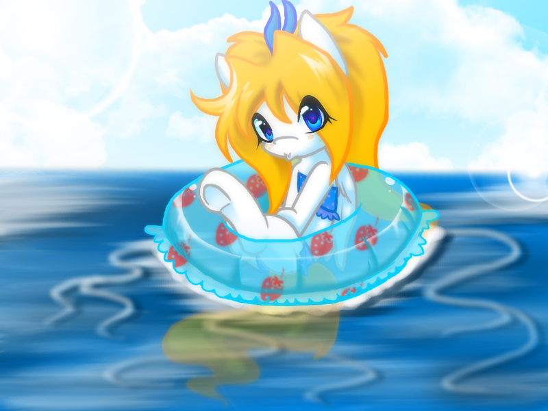 Size: 1024x768 | Tagged: artist:thamutt, clothes, derpibooru import, floating, floaty, freckles, oc, oc:frolic, safe, solo, swimsuit, unofficial characters only, water