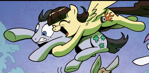 Size: 496x244 | Tagged: artist:andypriceart, comic, cute, flying, happy, hug, idw, lucky clover, luckyfire, official, official comic, safe, scared, shipping, sibsy, spoiler:comic, wild fire, wild fire gets lucky