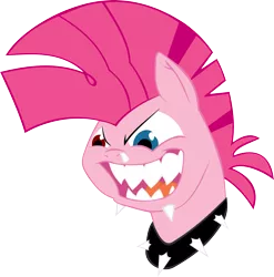 Size: 3042x3076 | Tagged: safe, artist:grinning-alex, derpibooru import, pinkie pie, earth pony, pony, comic:a piece of pie, alternate hairstyle, choker, female, mare, nose piercing, piercing, punk, punkie pie, sharp teeth, simple background, solo, spiked choker, transparent background, vector