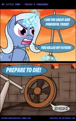 Size: 800x1277 | Tagged: safe, artist:ladyanidraws, derpibooru import, trixie, pony, unicorn, comic, crossover, don't trust wheels, female, glowing horn, horn, inigo montoya, levitation, magic, magic aura, mare, movie reference, prepare to die, telekinesis, that pony sure does hate wheels, the princess bride, wheel, wheels trixie, you killed my father