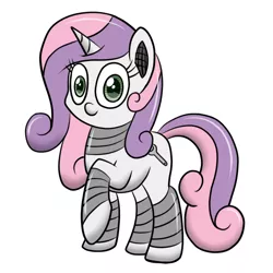 Size: 800x800 | Tagged: safe, artist:scramjet747, derpibooru import, sweetie belle, pony, robot, unicorn, cutie mark, female, future sweetie bot, hooves, horn, looking at you, mare, older, raised hoof, request, simple background, solo, sweetie bot, white background