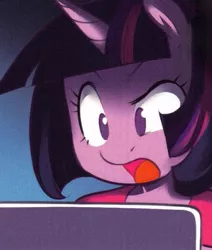 Size: 381x450 | Tagged: artist:miu, computer, cropped, derpibooru import, female, hoofbeat, hoofbeat 2, image macro, open mouth, reaction image, safe, twilight sparkle