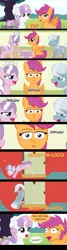 Size: 785x2932 | Tagged: artist:despisedandbeloved, black dynamite, comic, defenestration, derpibooru import, diamond tiara, glasses, safe, scootaloo, silver spoon, sweetie belle