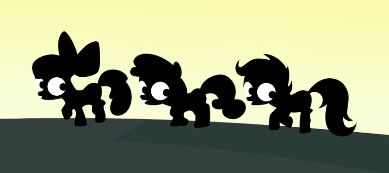 Size: 864x385 | Tagged: safe, artist:t-dijk, derpibooru import, apple bloom, scootaloo, sweetie belle, one bad apple, silhouette