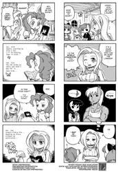 Size: 750x1090 | Tagged: 4koma, ambiguous facial structure, anthro, apple bloom, artist:shepherd0821, big breasts, big macintosh, breasts, busty fluttershy, clothes, comic, derpibooru import, female, fluttershy, monochrome, octavia melody, pinkie pie, safe, scootaloo, sleeveless turtleneck, sweater, sweatershy, sweetie belle