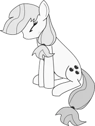 Size: 501x667 | Tagged: safe, artist:dbapplejack, derpibooru import, applejack, earth pony, pony, eyes closed, grayscale, hatless, missing accessory, monochrome, simple background, sitting, solo, transparent background, vector