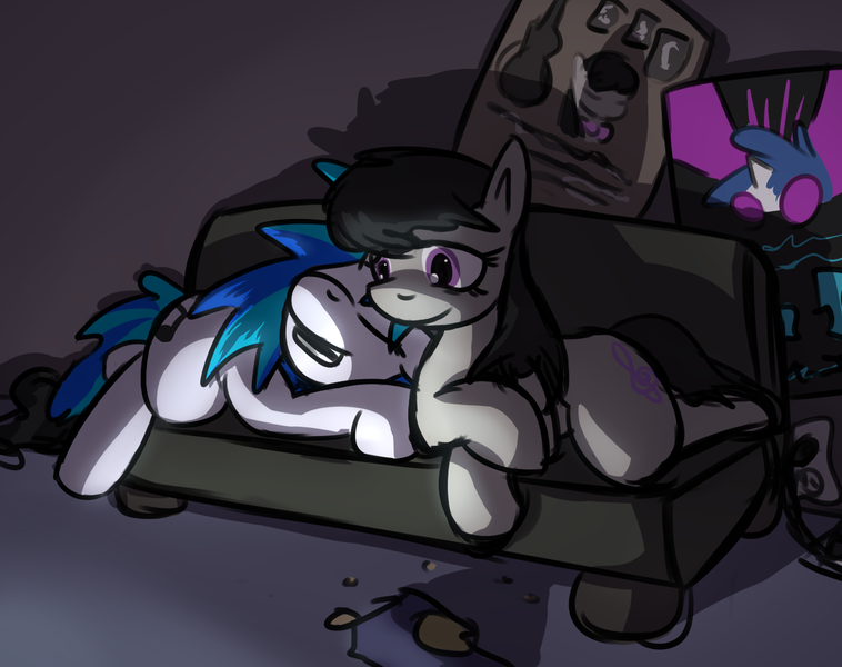 Size: 1280x1013 | Tagged: safe, artist:johnnoz, derpibooru import, octavia melody, vinyl scratch, female, lesbian, scratchtavia, shipping, sleeping