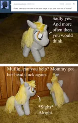 Size: 792x1253 | Tagged: safe, artist:eratosofcyrene, derpibooru import, derpy hooves, dinky hooves, pegasus, pony, ask, askplushderpy, female, irl, mare, photo, plush derpy, plushie, tumblr