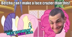 Size: 623x318 | Tagged: derpibooru import, edit, edited screencap, exploitable meme, face crazier than this meme, fluttershy, le tombstone face, meme, oc, oc:the living tombstone, photo, pinkie blind, pinkie pie, rarity, safe, screencap, too many pinkie pies