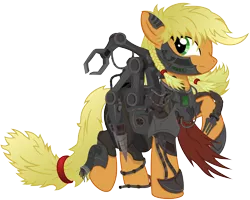 Size: 5500x4400 | Tagged: safe, artist:ahrimatt, derpibooru import, applejack, cyborg, absurd resolution, adeptus mechanicus, augmented, robotic arm, servo arm, simple background, solo, techpriest, warhammer 40k, warhammer (game)