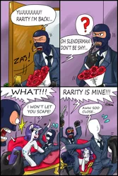 Size: 1891x2838 | Tagged: artist:ciriliko, comic, creeper, crossover, derpibooru import, rarity, safe, slenderman, spy, team fortress 2, zas