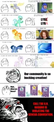 Size: 720x1620 | Tagged: safe, derpibooru import, blues, carrot top, derpy hooves, fleur-de-lis, golden harvest, lyra heartstrings, noteworthy, pony, collector card, geneva convention, hasbro, heartstrings, irl, le, photo, rage comic, rage face, toy, united nations