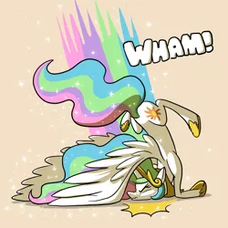 Size: 3000x3000 | Tagged: safe, artist:docwario, derpibooru import, princess celestia, pony, crash, faceplant, fail, majestic as fuck, scrunchy face, solo