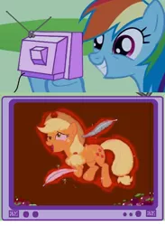 Size: 564x770 | Tagged: safe, derpibooru import, applejack, rainbow dash, pony, exploitable meme, fetish, meme, tickling, tv meme