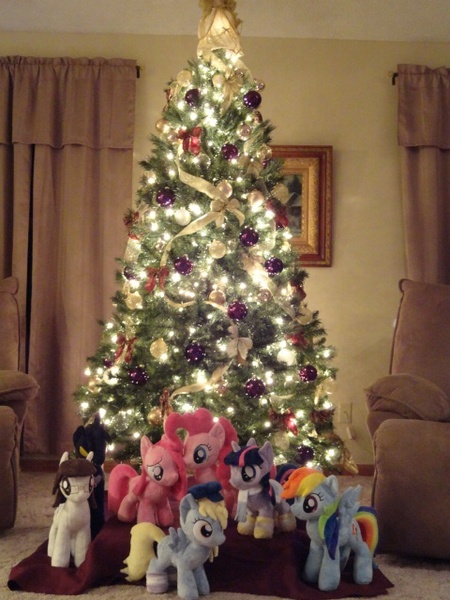 Size: 480x640 | Tagged: safe, artist:whitedove-creations, derpibooru import, derpy hooves, pinkie pie, rainbow dash, twilight sparkle, oc, pegasus, pony, beautiful, christmas, christmas tree, cute, cuteamena, female, irl, mare, photo, pinkamena diane pie, plushamena, plushie, tree